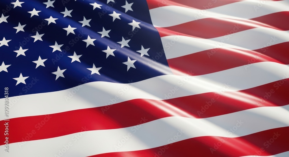 Obraz premium Closeup of the american flag waving in the wind, showcasing the stars and stripes in vibrant red, white, and blue colors, symbolizing patriotism and national pride