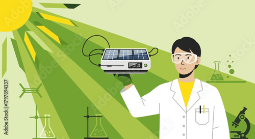 Illustration showcasing solar energy research and sustainable technology advancement for renewable