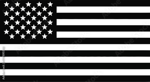 Striking monochromatic graphic representation of a national banner, featuring numerous five-pointed stars on a dark field and bold horizontal lines, symbolizing unity, liberty, and national identity