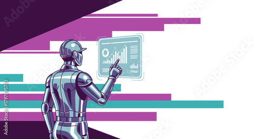 Robot analysis data in futuristic screen for ai automation in digital workplace
