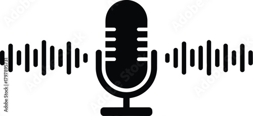 Microphone Icon with Sound Waves Minimalist Design for Podcasts and Audio Recording