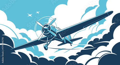 A vintage biplane soars majestically through a cloudy sky in this pixel art.