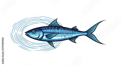 A vibrant blue fish swims through rippling water creating concentric circles around its head.