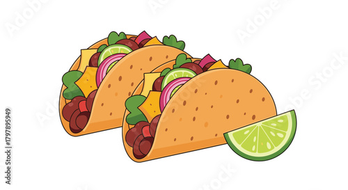 Delicious tacos with fresh ingredients and a lime wedge on the side.