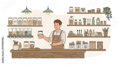 Zero Waste Store with Sustainable Products and Person Holding a Jar Full of Food