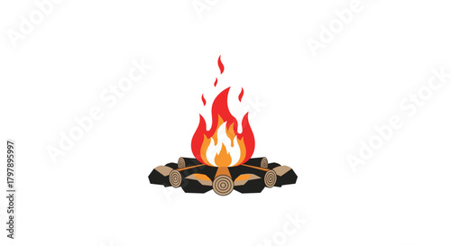 A bright and cheerful campfire burning on a white background with no distracting elements.