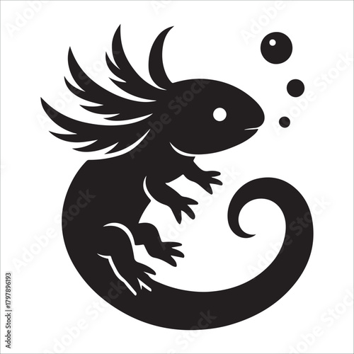 Stylized axolotl silhouette vector illustration, cute amphibian salamander icon art unique amphibian