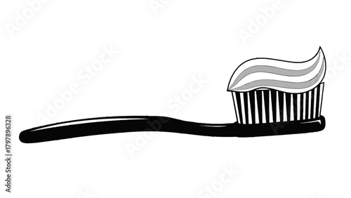 Vector illustration of black toothbrush with toothpaste on a transparent background