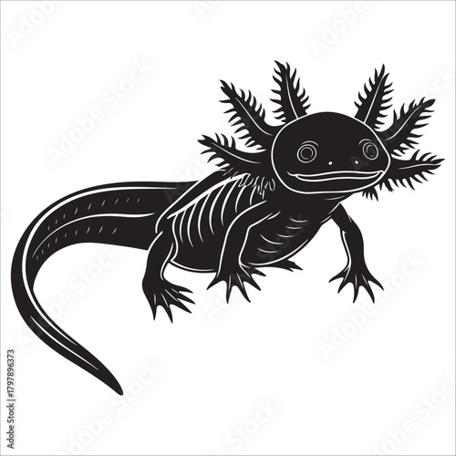 Stylized axolotl silhouette vector illustration, cute amphibian salamander icon art unique amphibian