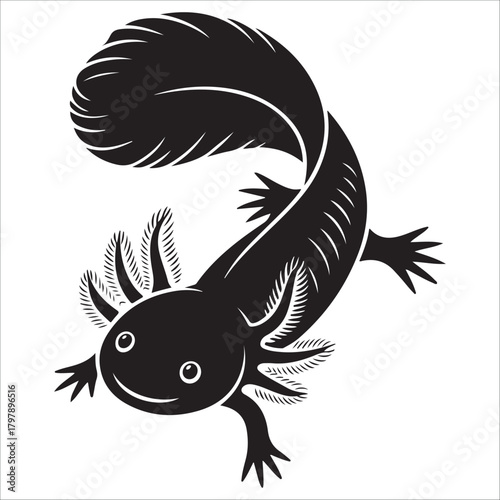 Stylized axolotl silhouette vector illustration, cute amphibian salamander icon art unique amphibian