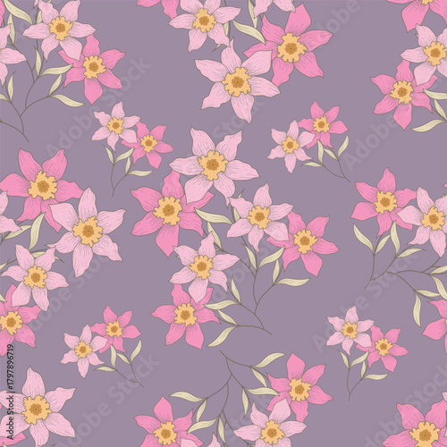 Seamless floral pattern, cute liberty ditsy print of mini botany in a romantic motif. Pretty simple botanical design: small hand drawn flowers, tiny leaves abstract on light field. Vector illustration