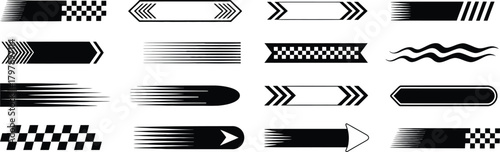 Collection of abstract speed motion designs, showcasing banners and arrows for diverse creative projects