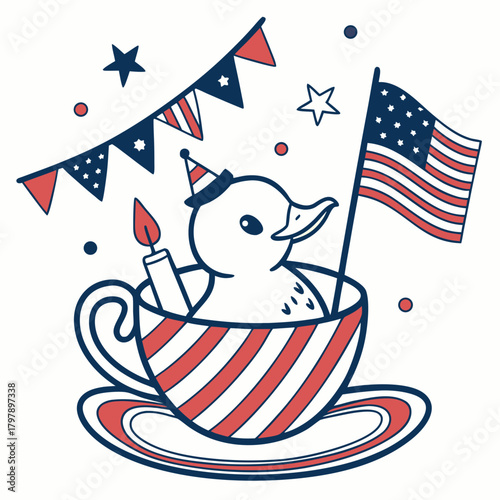 Honor & Remembrance themed SVG: Shy Duck with in a teacup in a Memorial Day environment
