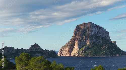 Aerial View of the Iconic Es Vedrà Island, Rising Mystically from the Mediterranean Sea off Ibiza, Spain	