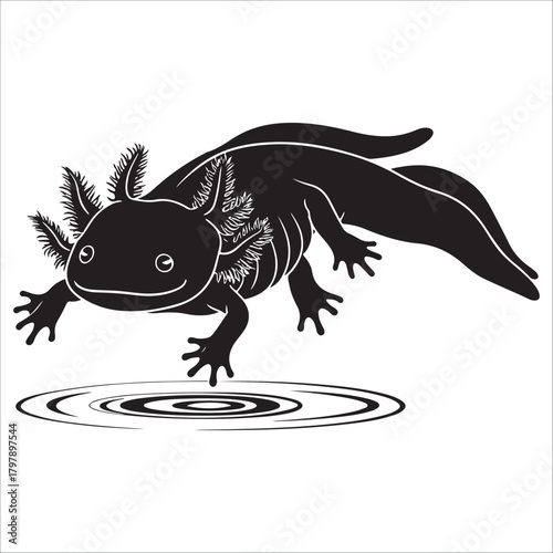 Stylized axolotl silhouette vector illustration, cute amphibian salamander icon art unique amphibian