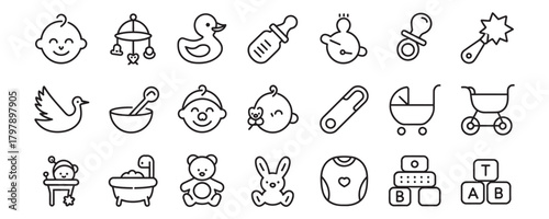 Delightful baby icons for nursery decor and designs celebrating new arrivals or parenting resources with adorable minimalist style