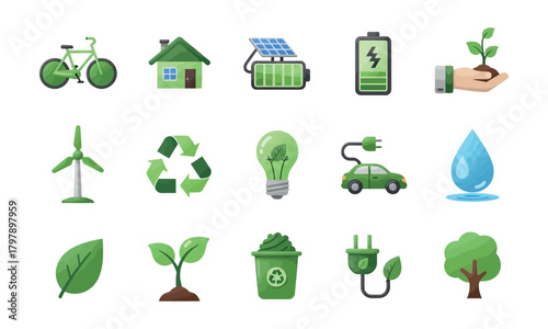 Collection of green energy and ecofriendly icons
