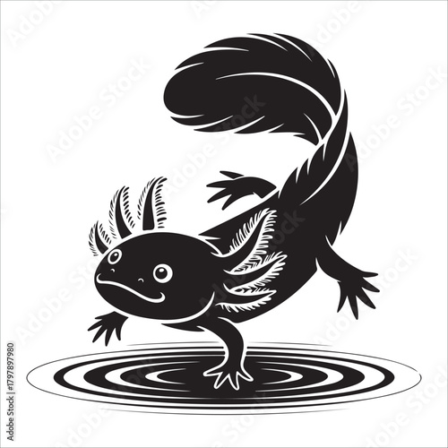 Stylized axolotl silhouette vector illustration, cute amphibian salamander icon art unique amphibian