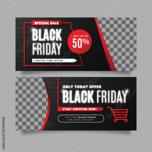 flat design black friday banners with photo vector design illustration
