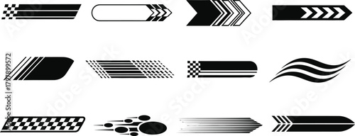 Collection of diverse tire tracks and speed streaks for automotive and racing themes