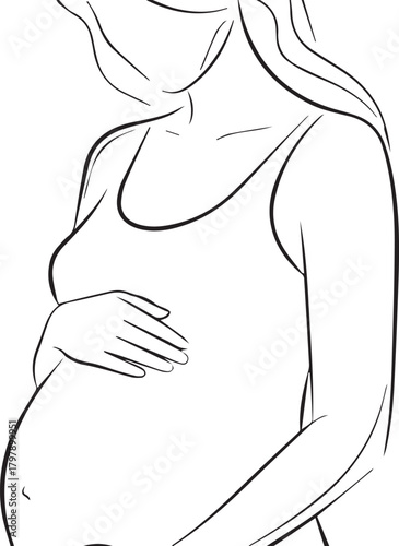 Line drawing of a pregnant woman holding her belly