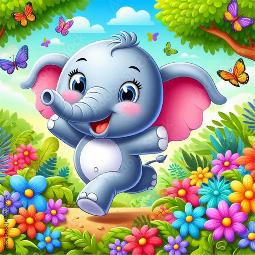 elephant, cartoon, animal, illustration, vector, baby, mammal, art, cute, fun, safari, wild, character, wildlife, funny, drawing, zoo, design, comic, nature, toy, happy, animals, pink