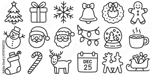 Festive holiday cheer illustrations for Christmas, offering a delightful collection of charming holiday icons that bring seasonal joy to your designs