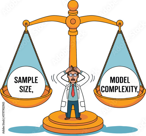 Scientist stressed by balancing sample size and model complexity on scales researcher