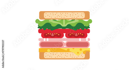 Delicious layered sandwich with fresh ingredients isolated on white background, Generative AI.