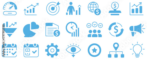 Boost your business with these dynamic marketing strategy icons to create a modern, professional design that will impress your clients
