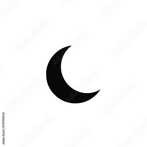 Simple black crescent moon silhouette on white background