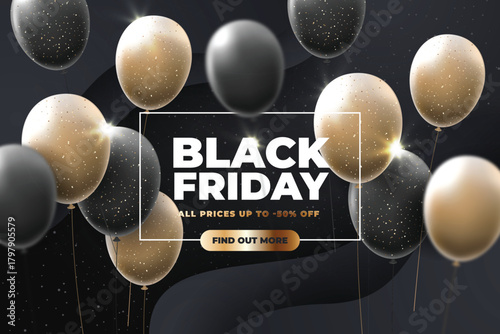 black friday with realistic balloons vector design illustration
