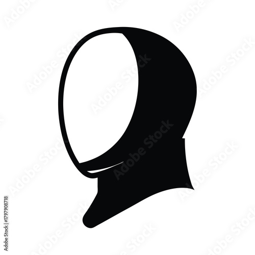 Black and white abstract illustration of a head covering or hood
