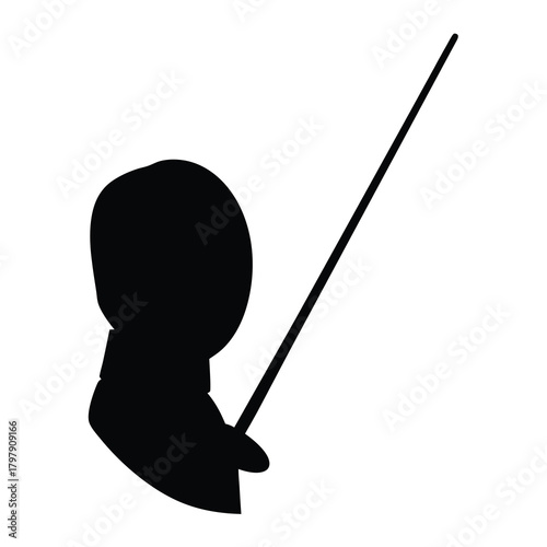 A dark silhouette of a figure holding a pointer stick for teaching