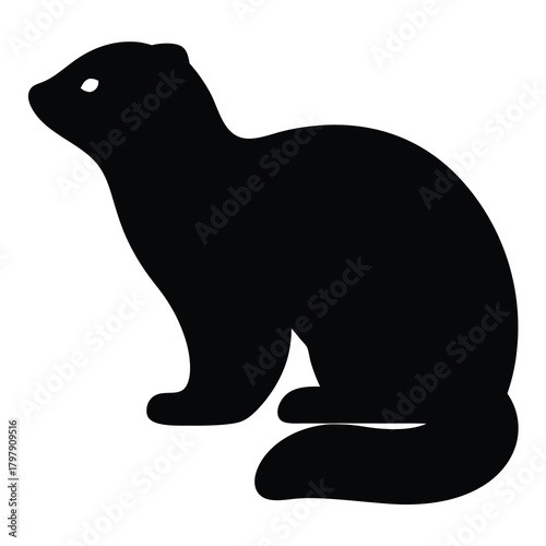 Elegant black silhouette of a weasel or similar animal on white