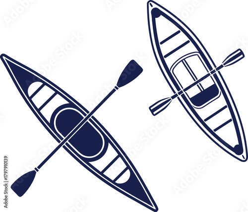 Two Blue Kayaks with Paddles on a White Background canoe boat