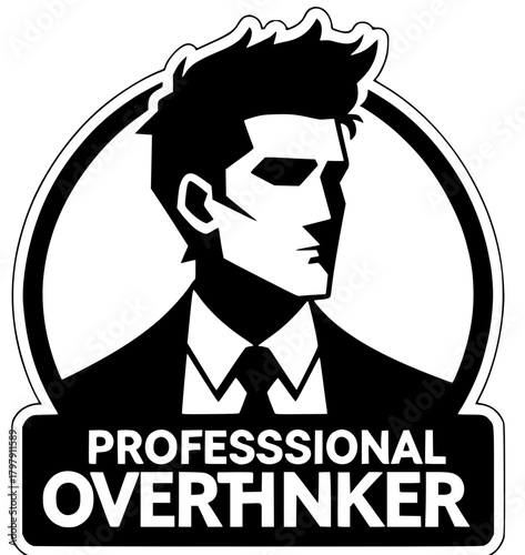 Professional Overthinker: A stylized illustration of a professional individual deep in thought, epitomizing the concept of overthinking with a modern and clever design.