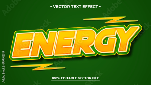 Bold Energy Editable Text Effect with Lightning Bolts on Green Background