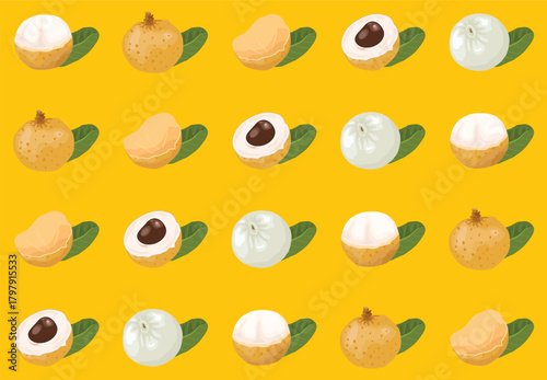 Seamless pattern with longan fruit, peeled skin for longan