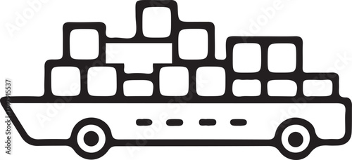 Container Ship Freighter Icon - Global Maritime Shipping and Logistics Vector