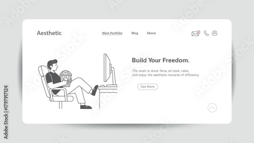 Man relaxing in chair watching TV with popcorn in hand television