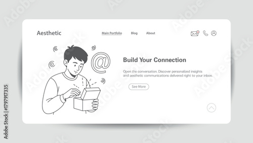 Young man opening box with email symbol for communication concept connection inbox