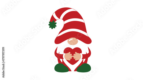 Whimsical christmas gnome silhouette holding a red heart with a striped hat and green shoes a festive holiday decoration silhouette