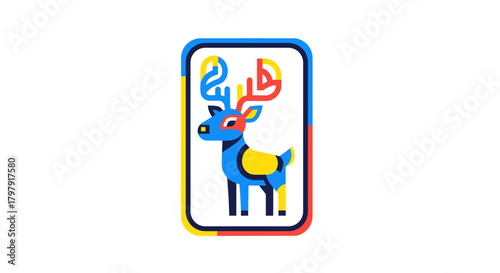 Colorful animal crossing sign with elk illustrated design  