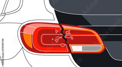 Broken taillight close-up on a white car illustration  
