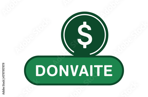 A green button with the word 'DONVAITE' and a dollar sign coin above it symbolizes donation and financial contribution.