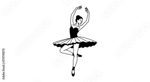 Elegant ballerina in graceful dance pose line art illustration