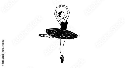 Elegant ballerina performing classic dance pose, minimalist illustration.