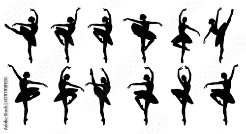 Elegant ballet dancer silhouette performing various graceful poses