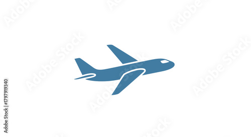 Blue airplane icon on white background, modern flat design symbol